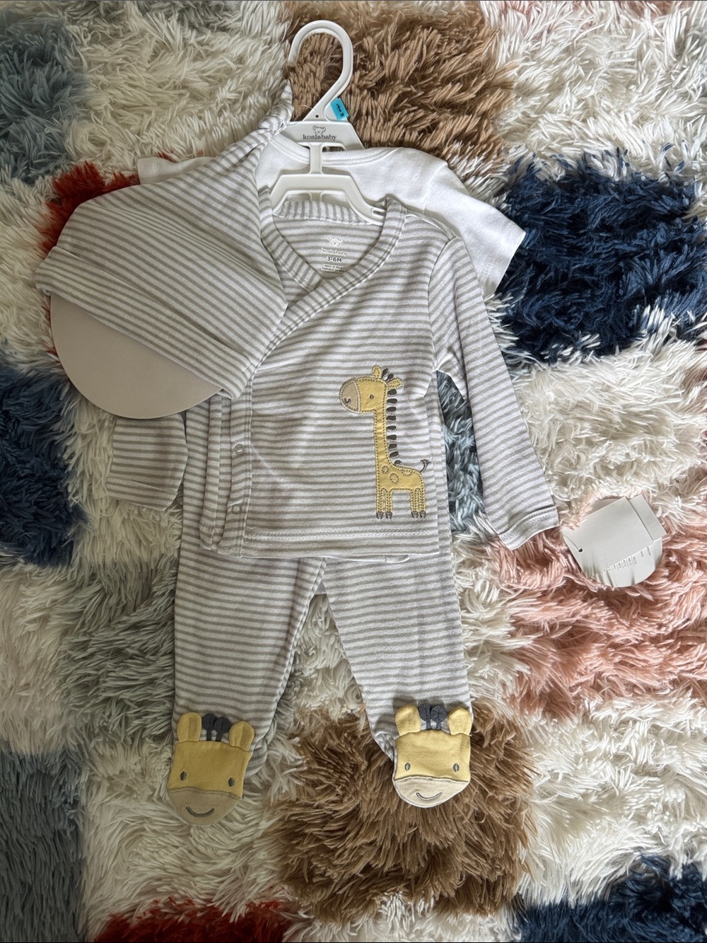 Koala Kids Gray & Yellow Striped Giraffe Footed One-Piece and Onesie